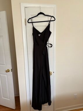 Birdy Grey Black Satin Wrap Maxi Dress with Spaghetti Straps, size S